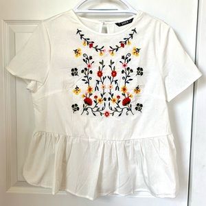 Shein White and Floral Blouse